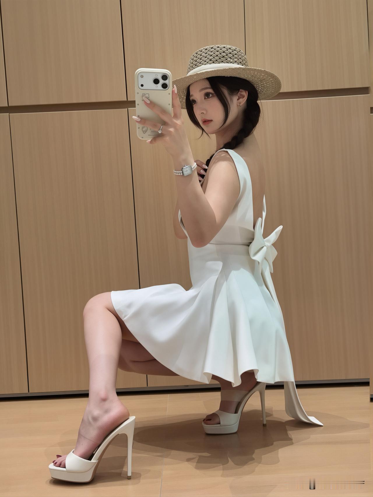 今日份的穿搭灵感来自“简约不简单”——纯白连衣裙勾勒身形，草编帽点缀随性，再踩一