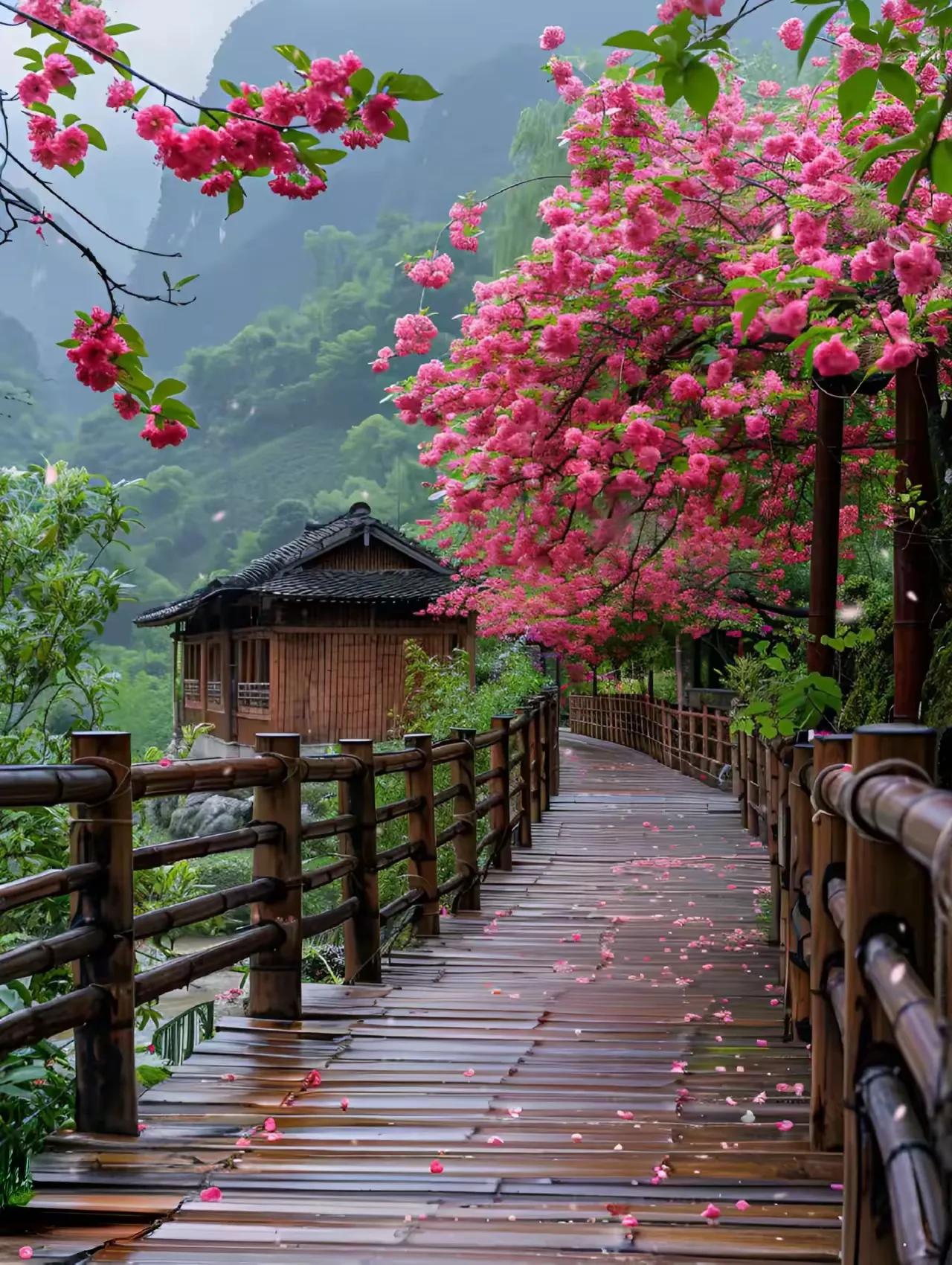 上联：山麓竹屋花衬道；
下联：？？？