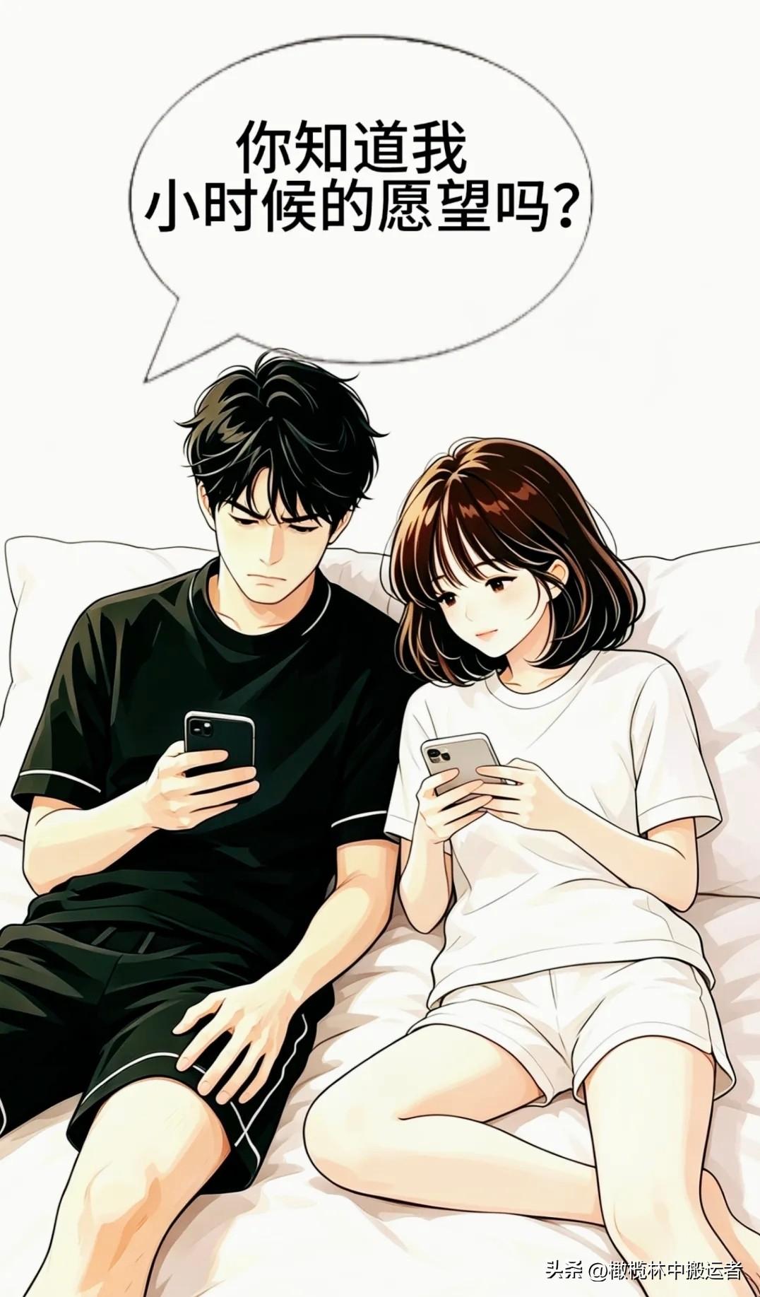 趣味漫画：老公：小时候想当百万富翁，现在完成了一半，老婆激动的问可以当真吗？漫画