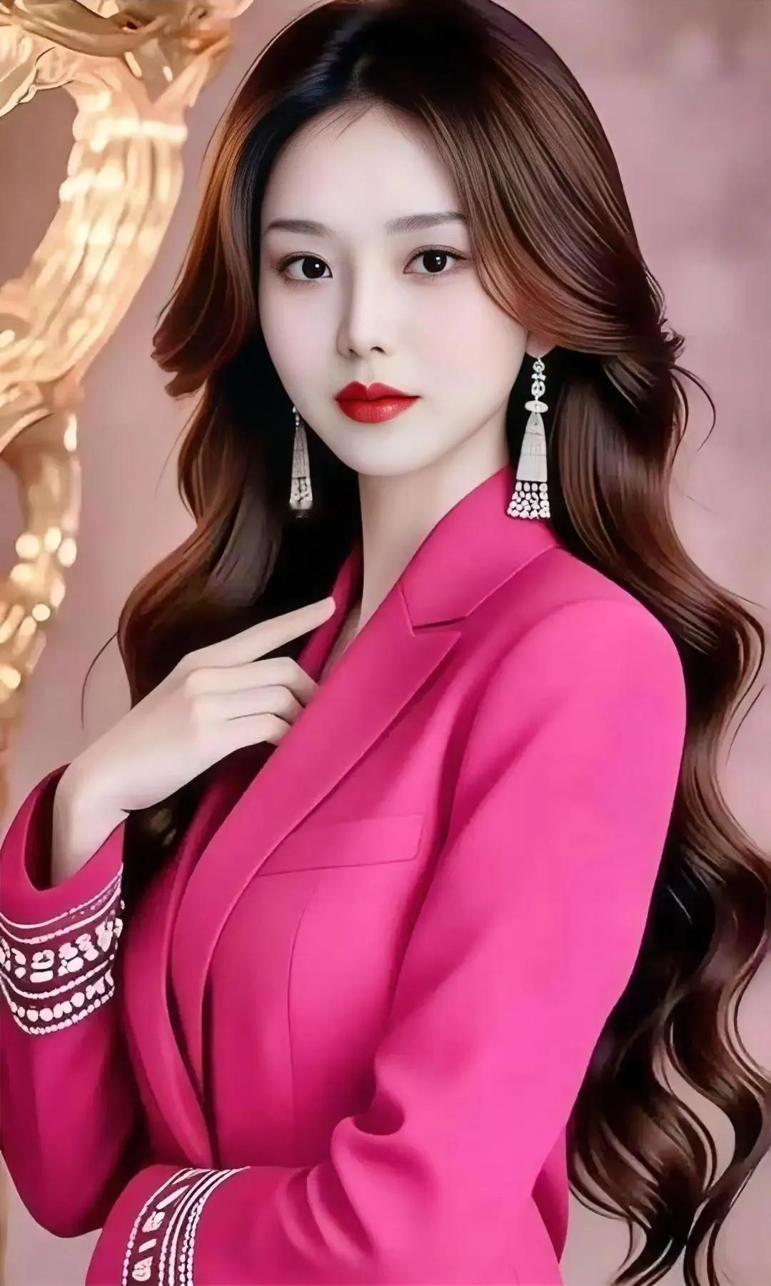 优雅红唇女郎，粉色西装帅气迷人！慕瑶西服美女 性感迷人的秘书 美艳迷人震人心