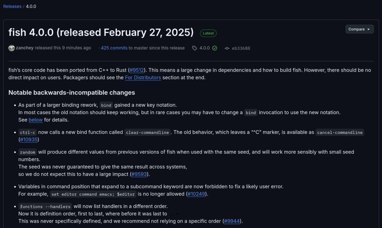Fish Shell 发布了使用 Rust 语言重写的 4.0.0 正式版。