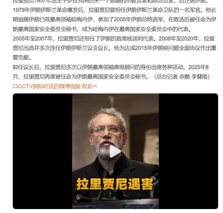 拉里贾尼与其子死于以军空袭    如果暗杀能够解决根本问题的话，擅长暗杀、屠杀无