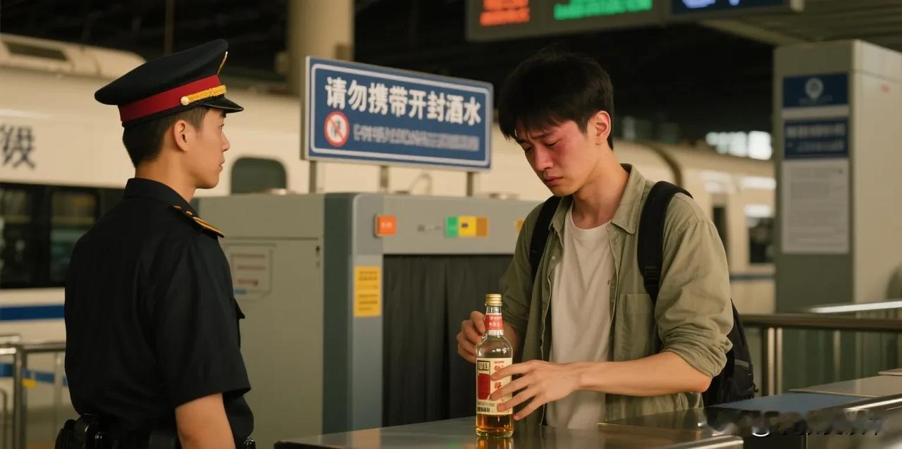 这是个狠人！2分钟喝完8量五粮液，昏睡5小时，最终毫发无损回家。

近日高铁站上