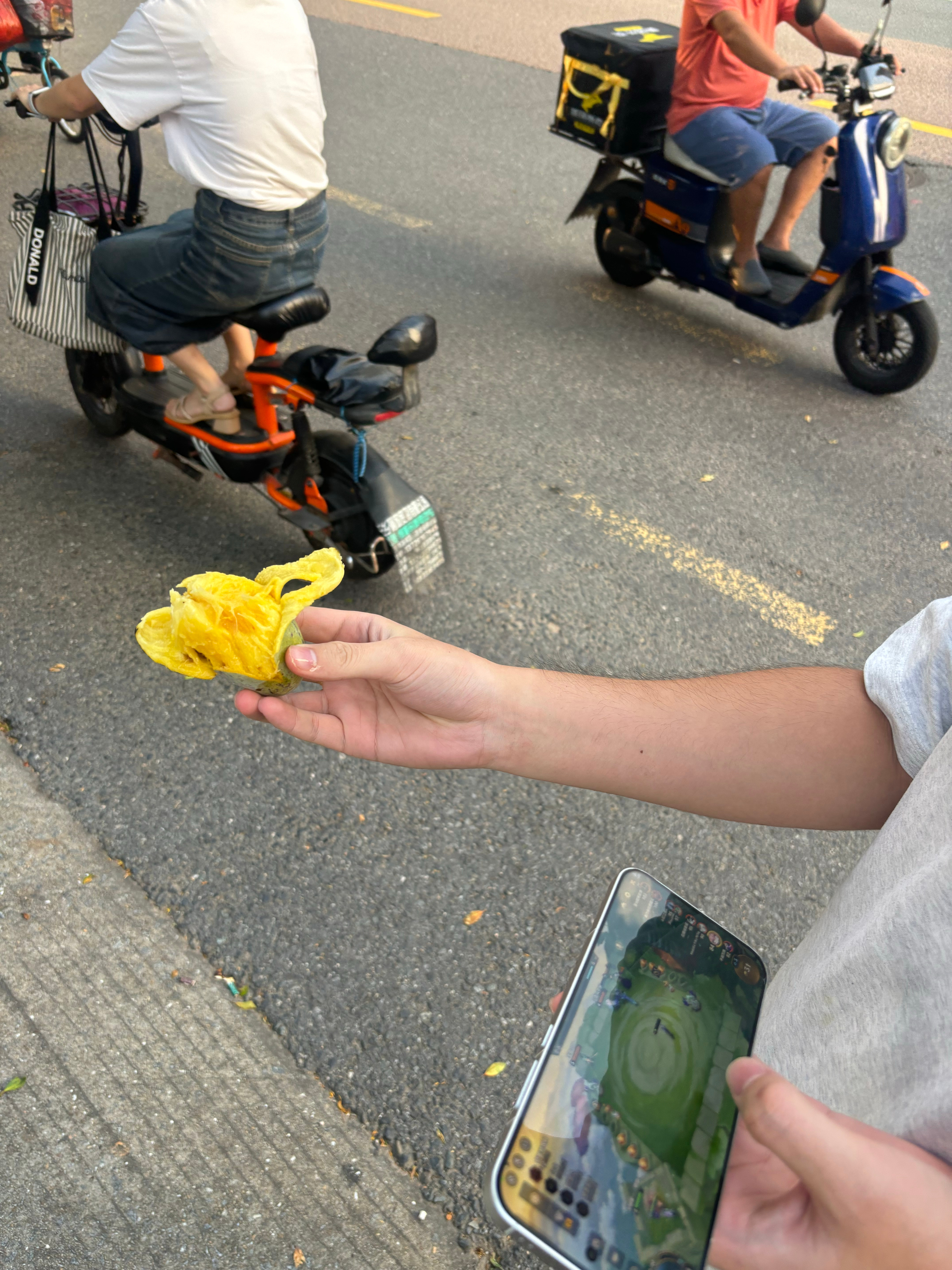 走着走着从树上掉下来个芒果  抓着都开始啃 