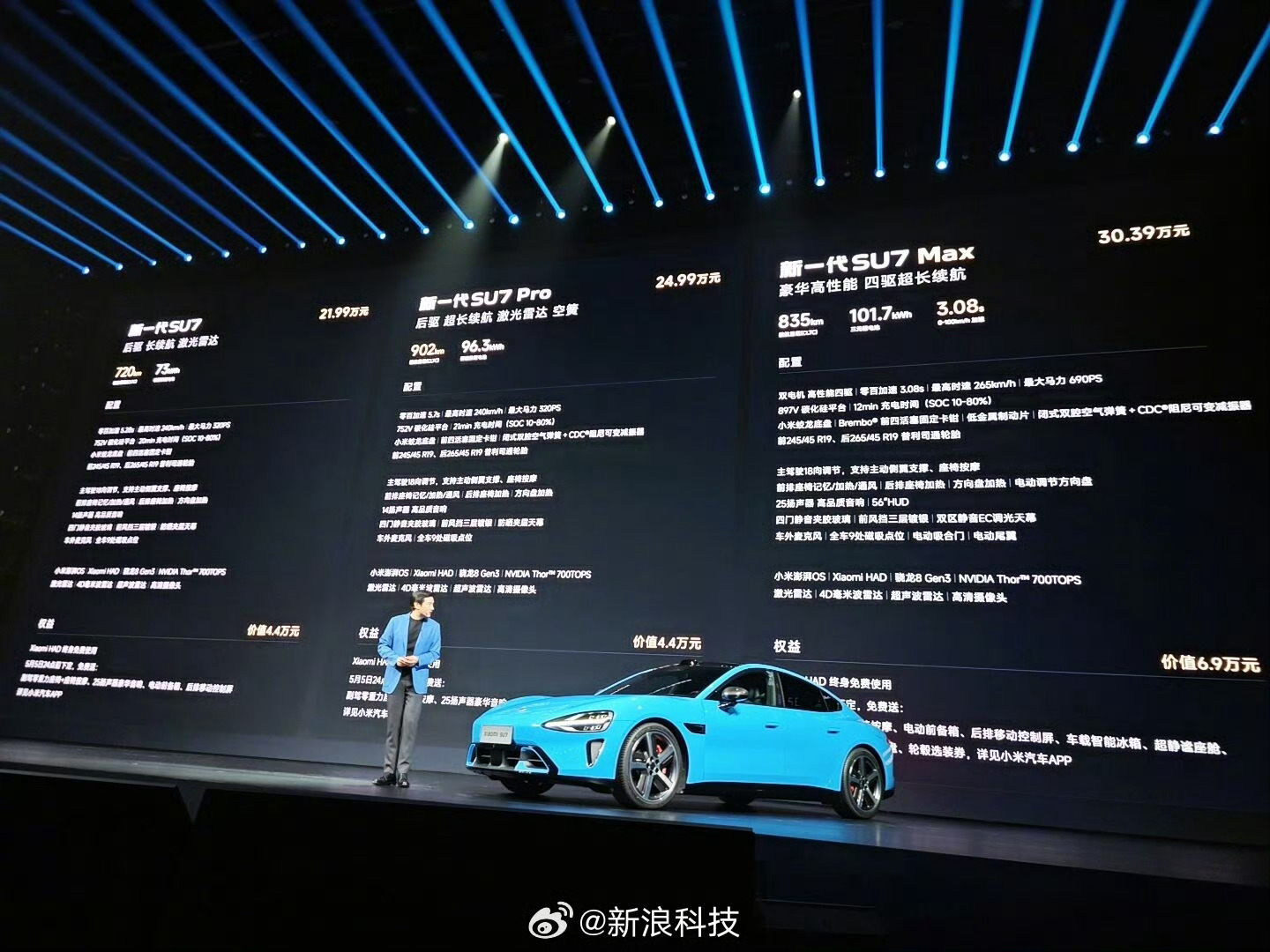 小米春季新品发布会上，小米新一代 SU7 正式上市，标准版售价为 21.99 万