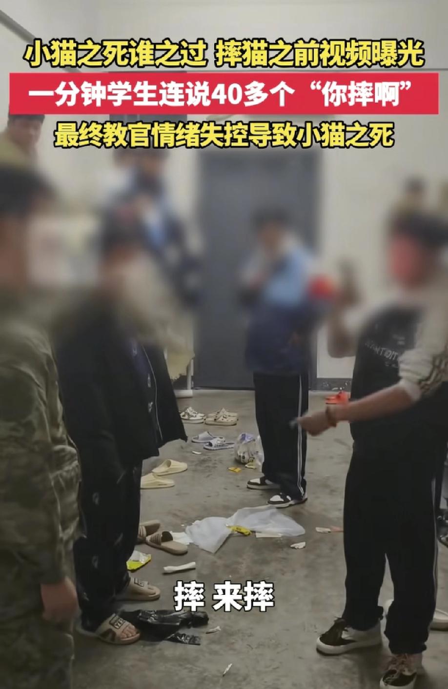 湖南职校教官查寝室摔死猫，看了原视频才发现，现在的学生是越来越难管了。
在寝室养