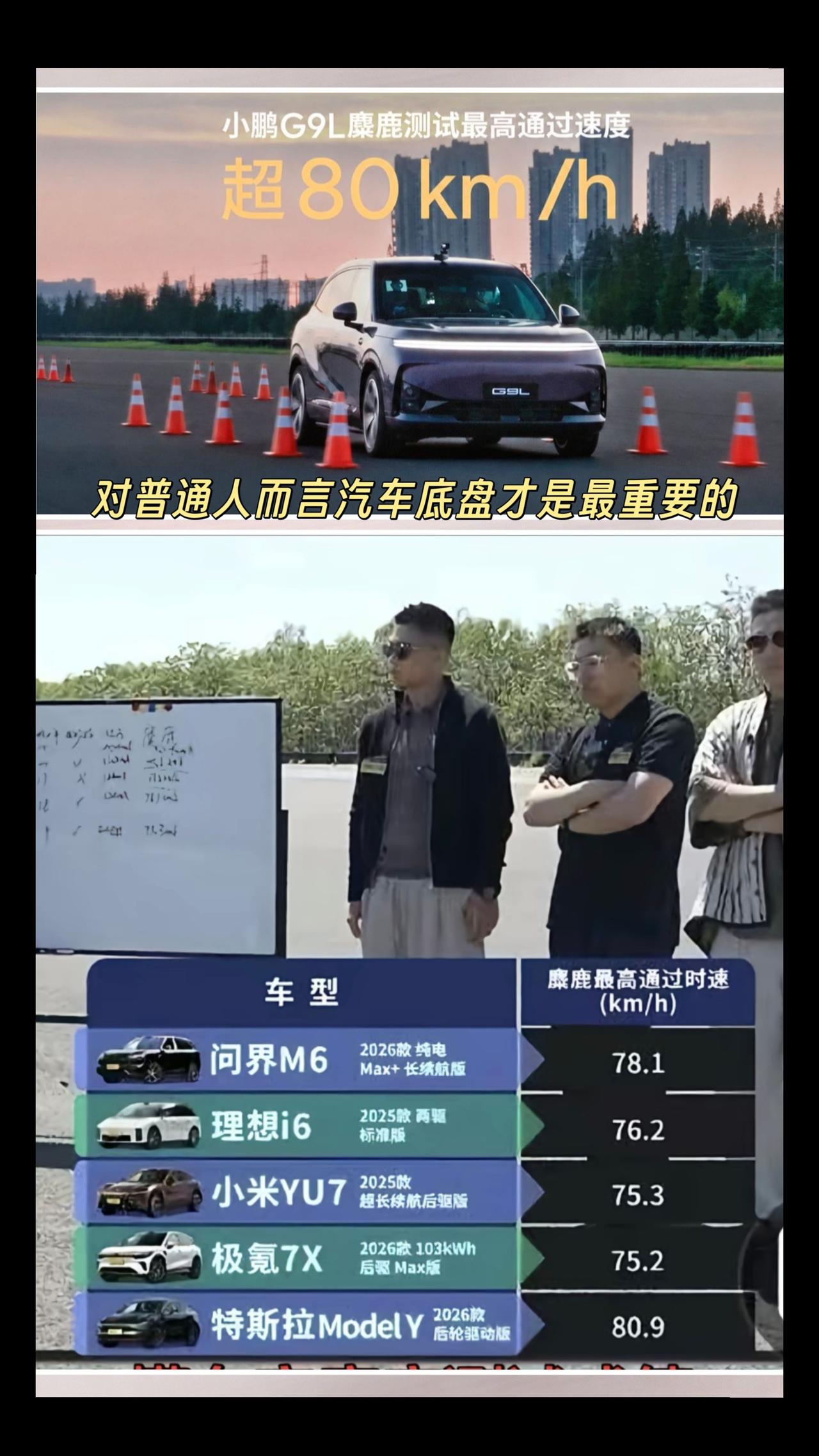 对普通人而言，汽车底盘才是最重要的。
小鹏G9L麋鹿测试时速超80媲美卡宴
小鹏