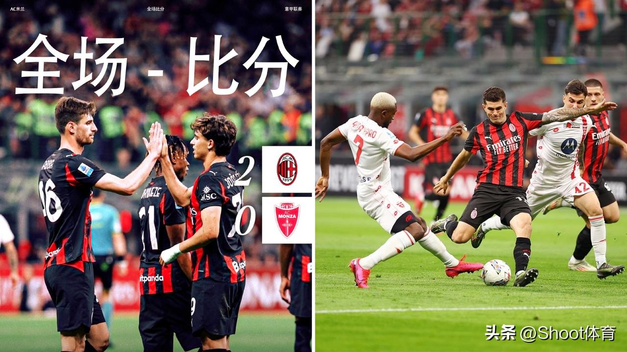 意甲：AC米兰主场2-0击败蒙扎，先赛排名第七位。
加比亚建功，菲利克斯任意球破
