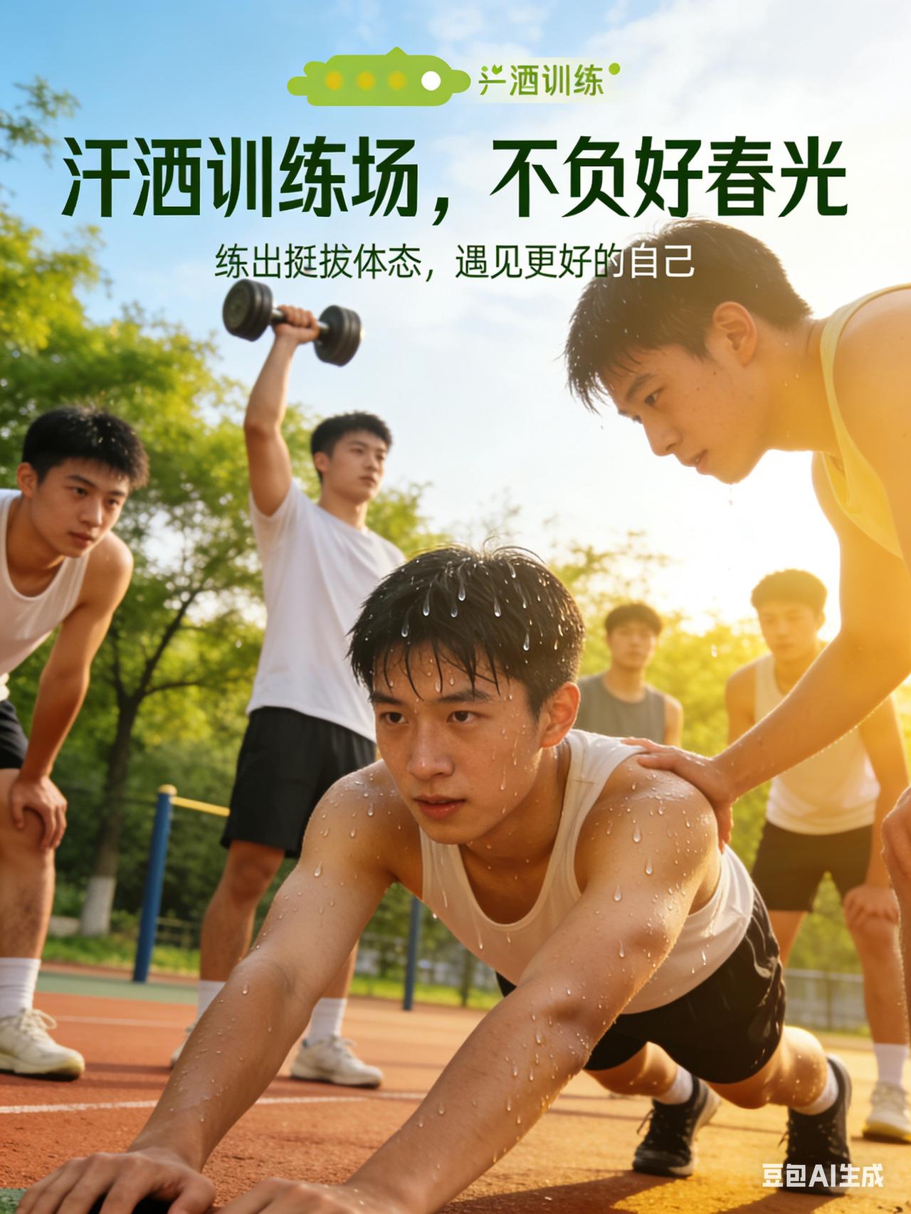 自律励志风：汗洒训练场，不负好春光。练出挺拔体态，遇见更好的自己。