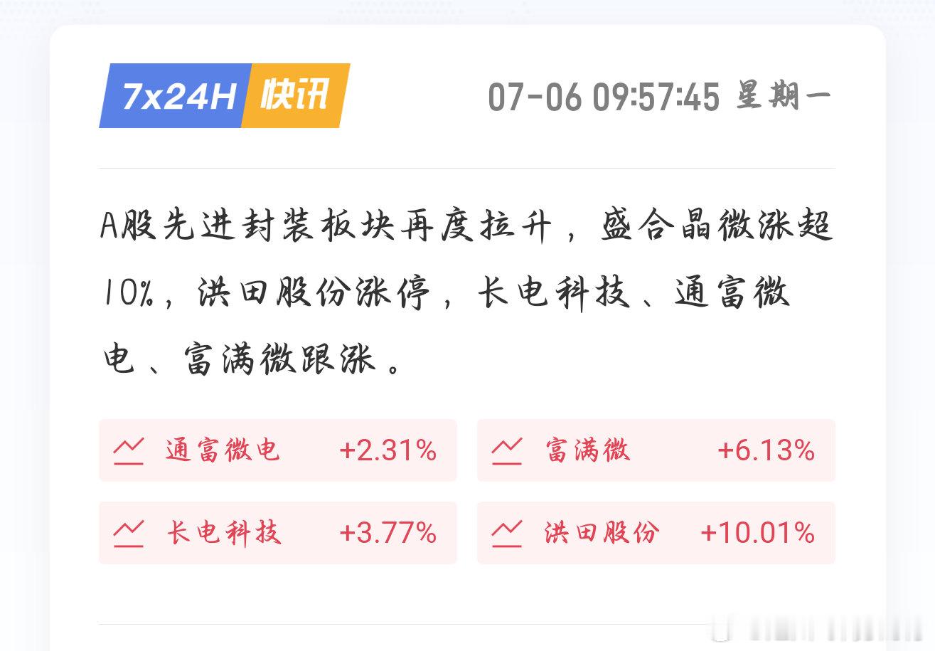 早盘封装赛道集体走强，周末行业技术路线落地，这条细分被资金重点盯上，算是芯片国产