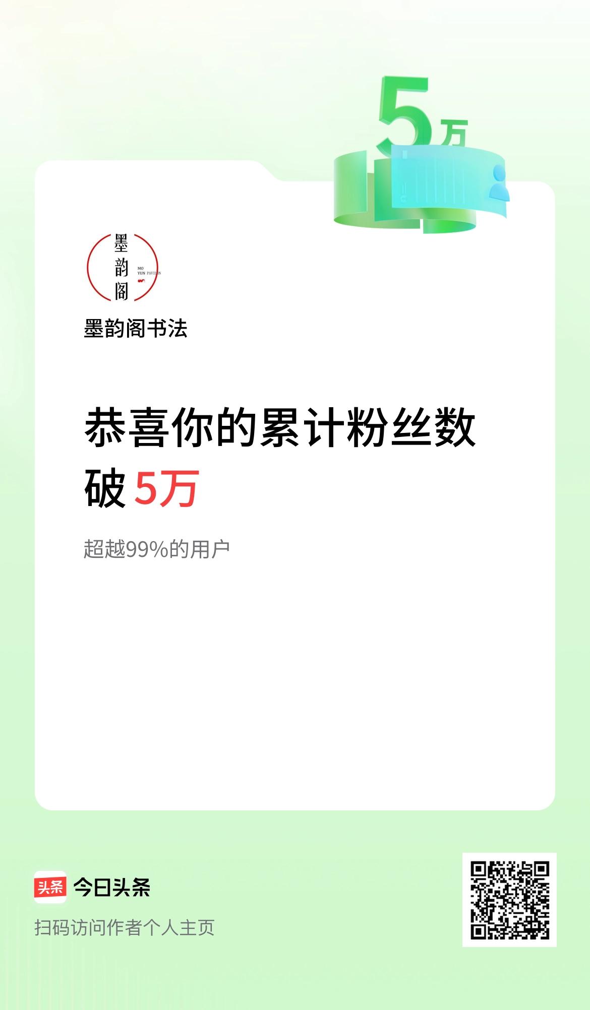 我在头条累计粉丝数破5万啦！