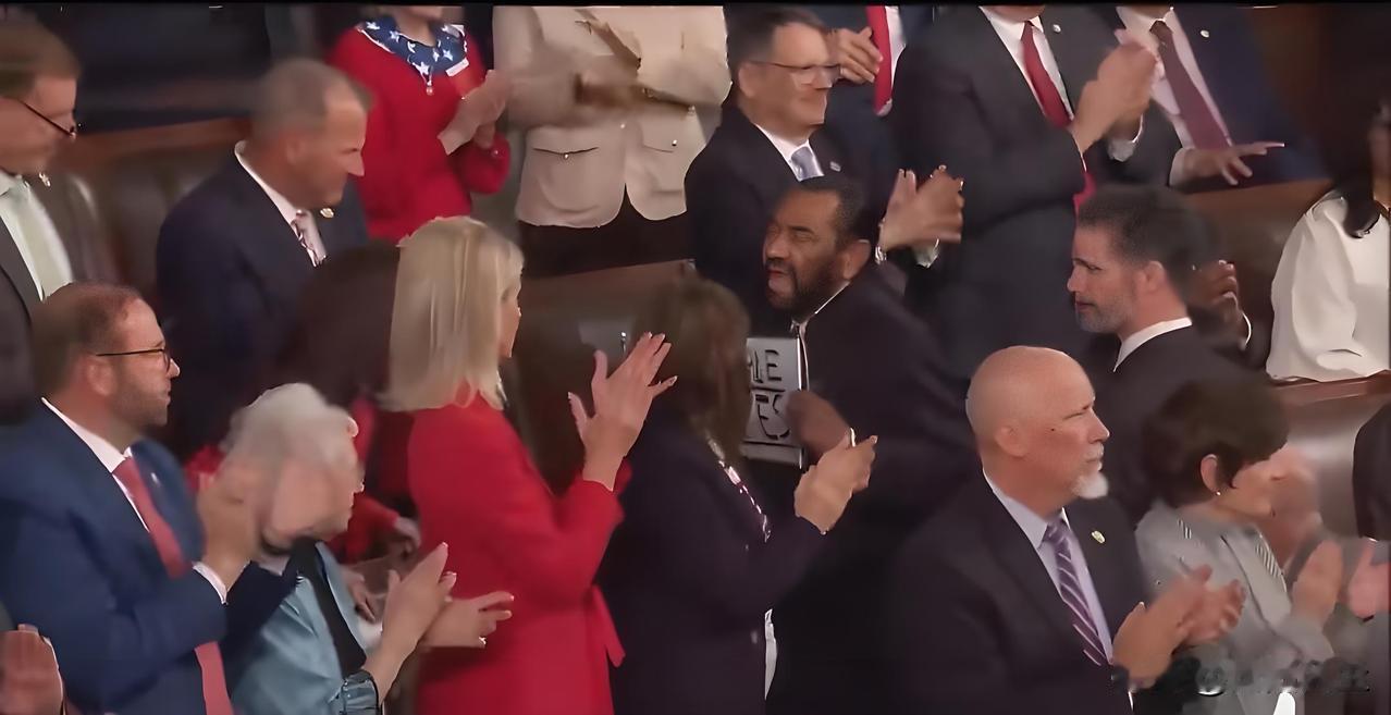 众议员艾尔·格林在特朗普国情咨文期间举着写有“黑人不是猿猴”的标语牌，随后他被请