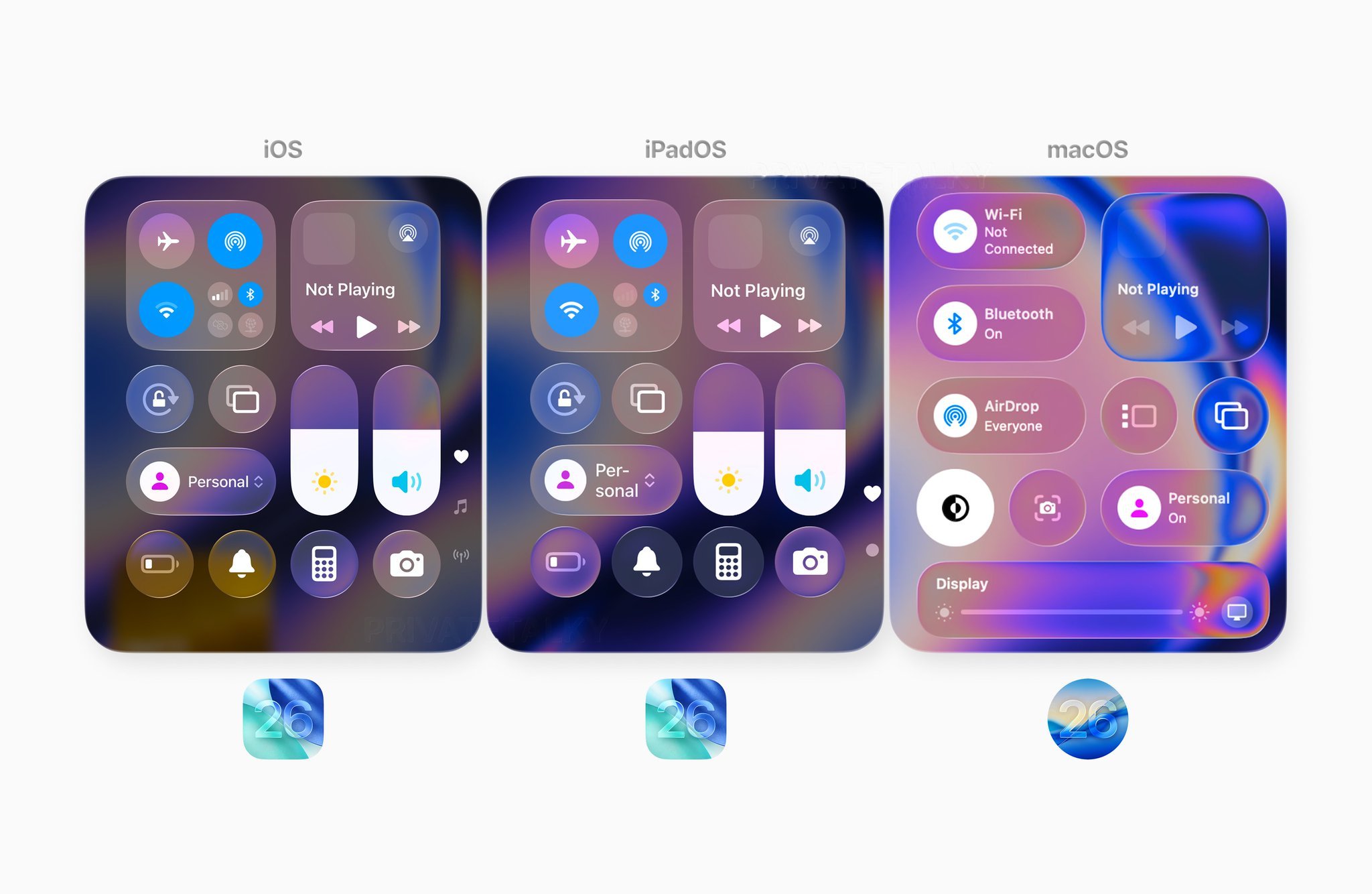 iOS 26液体玻璃控制中心在 iOS 与 iPadOS 与 macOS 上的对