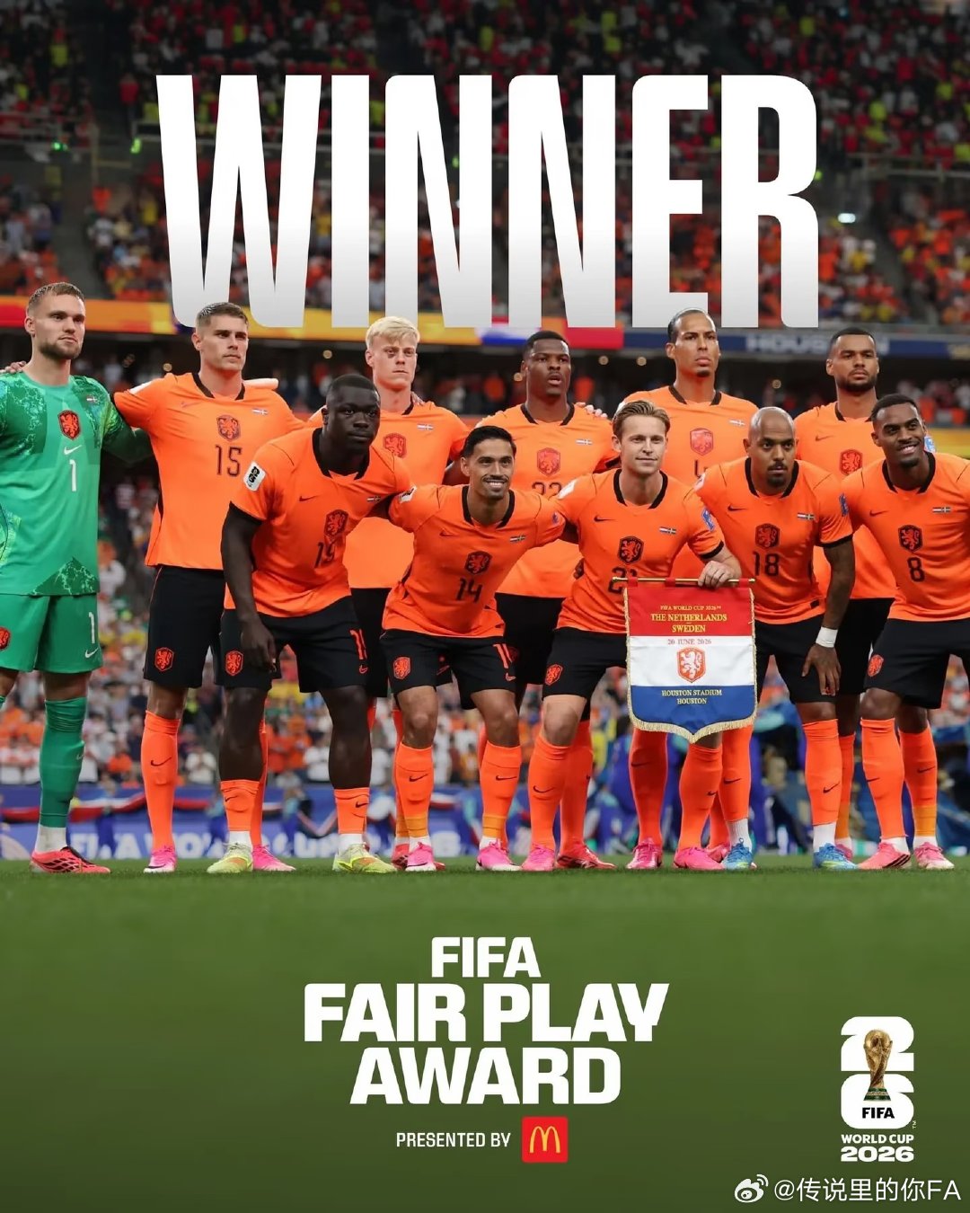 本届世界杯结束，FIFA官方也公布了本届世界杯的公平竞赛奖得主。 荷兰队获得了本