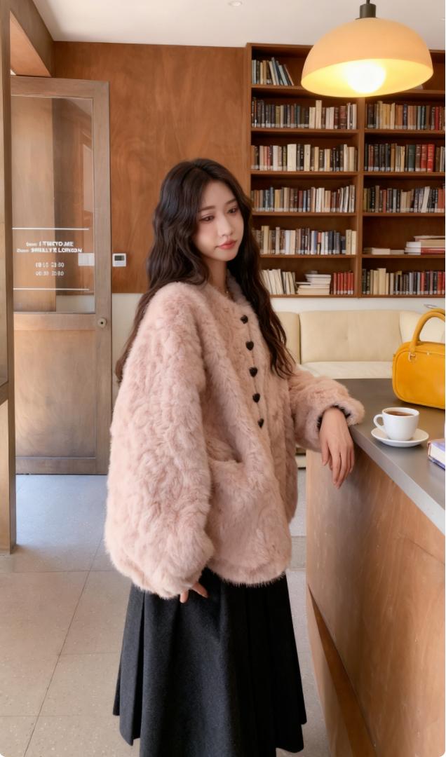 仿貂绒羊羔毛毛绒外套女 秋冬穿搭分享