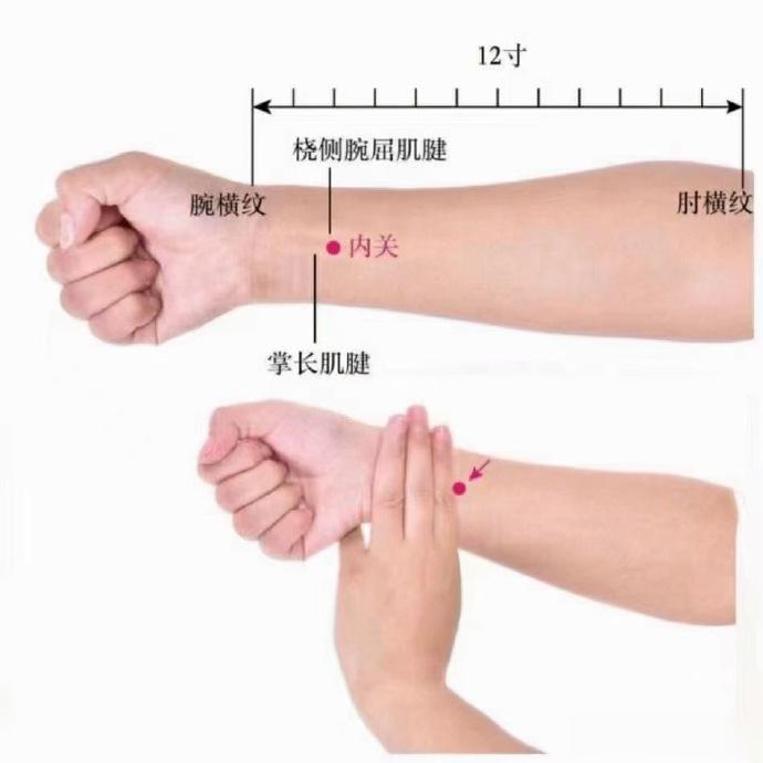 #三伏天养生指南# 夏天预防中暑、保护心神，可以按揉内关穴。内关穴位于手腕横纹处