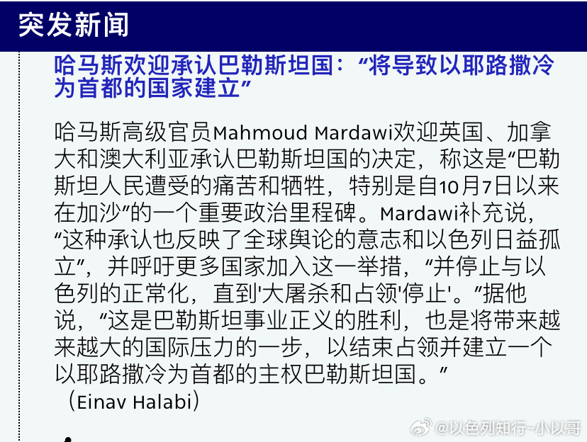 ‼️哈马斯的同谋西方一些国家太幼稚了，以为承认巴勒斯坦国，中东和平就到来了。看看
