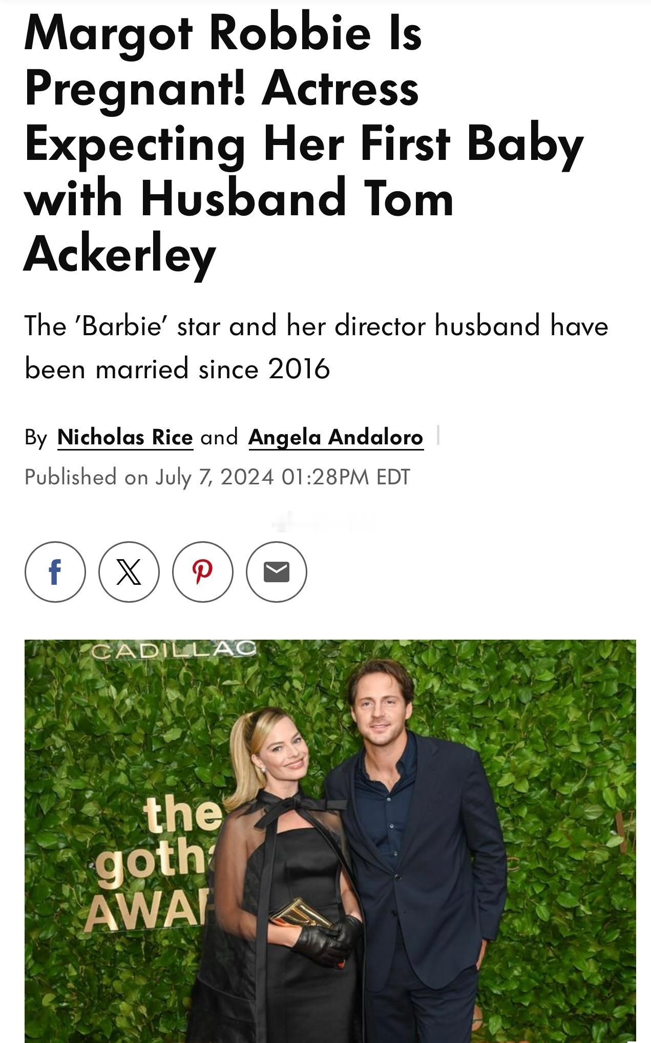 Margot Robbie怀孕了‼️她和丈夫Tom Ackerley被拍到同游L