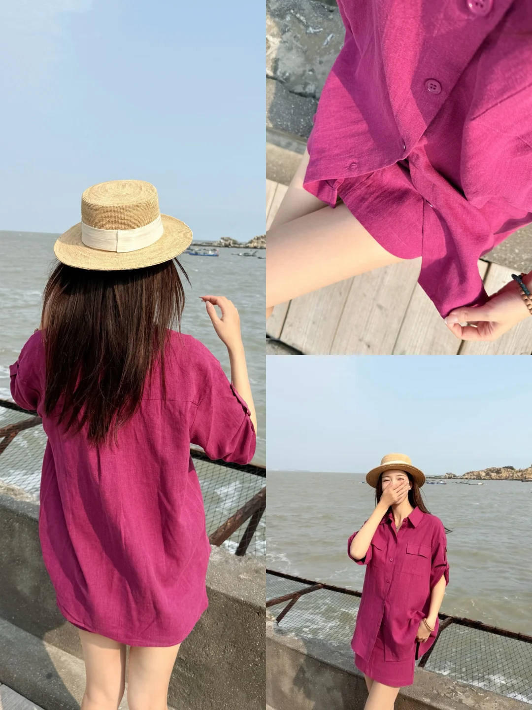 170+高个子女生｜浆果色苎麻套装