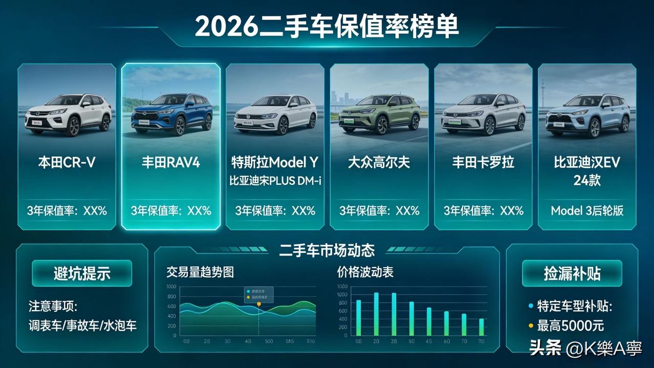 二手车类：2026二手车保值率榜单出炉！这几款开3年亏最少，准新车半价捡漏🚗