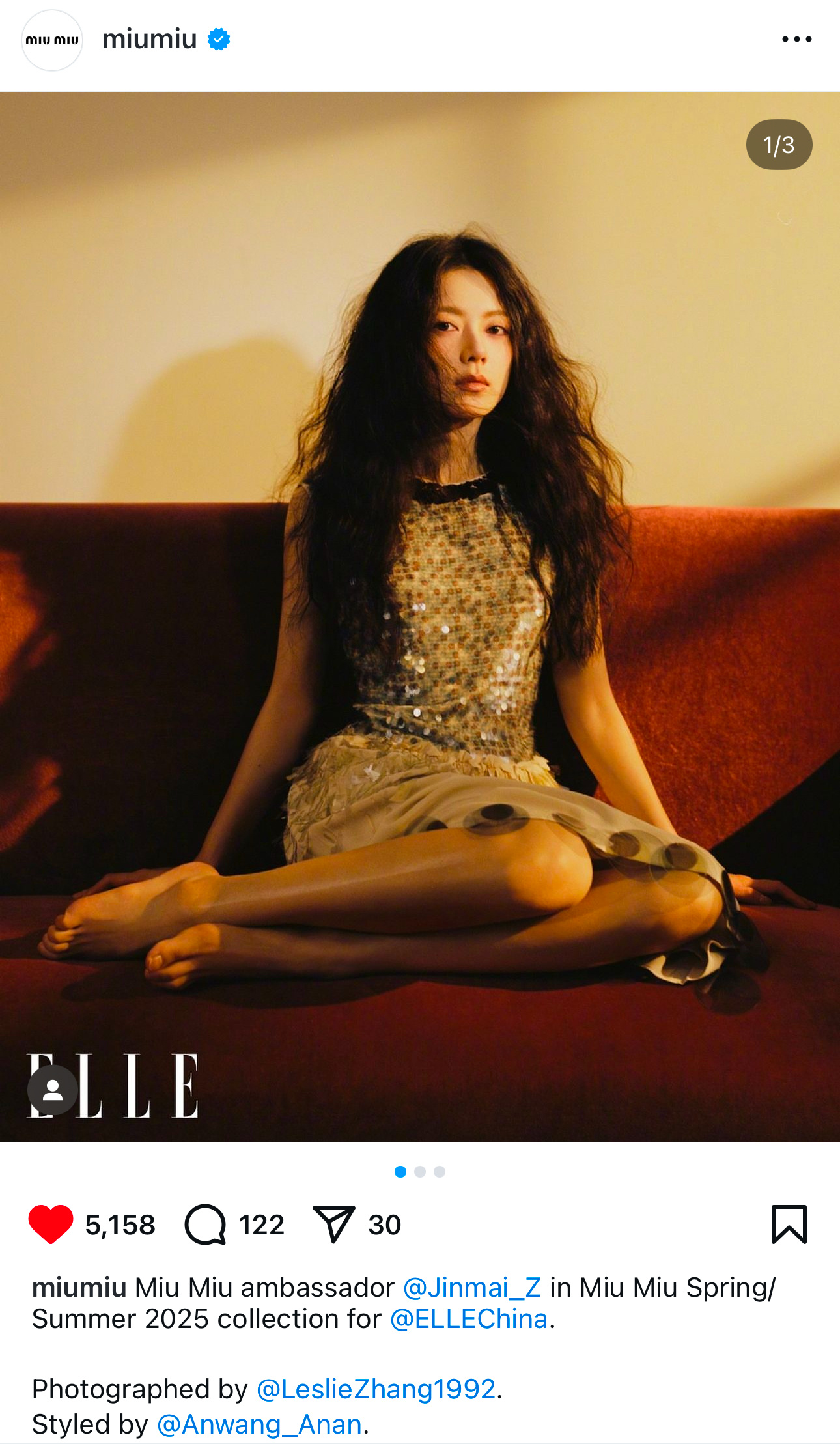 Miu Miu官方再次发布 ELLE China 二月刊内页大片 📸回顾Miu