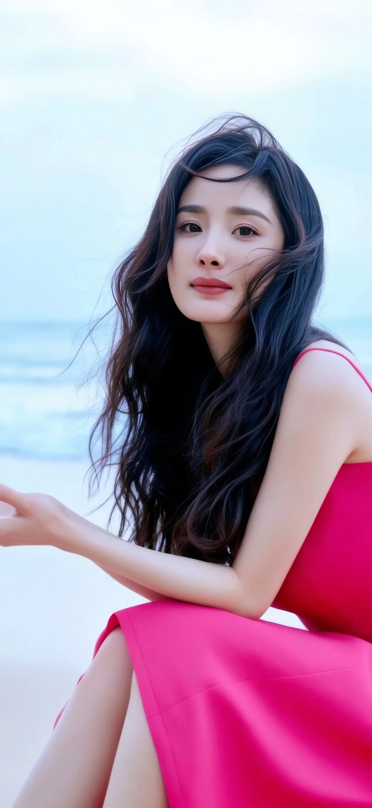 杨幂 海边赤足踏浪，纯美动人