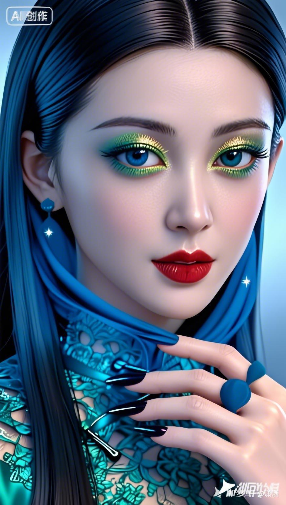 梦幻蓝调，未来感十足的AI创作！🌟✨