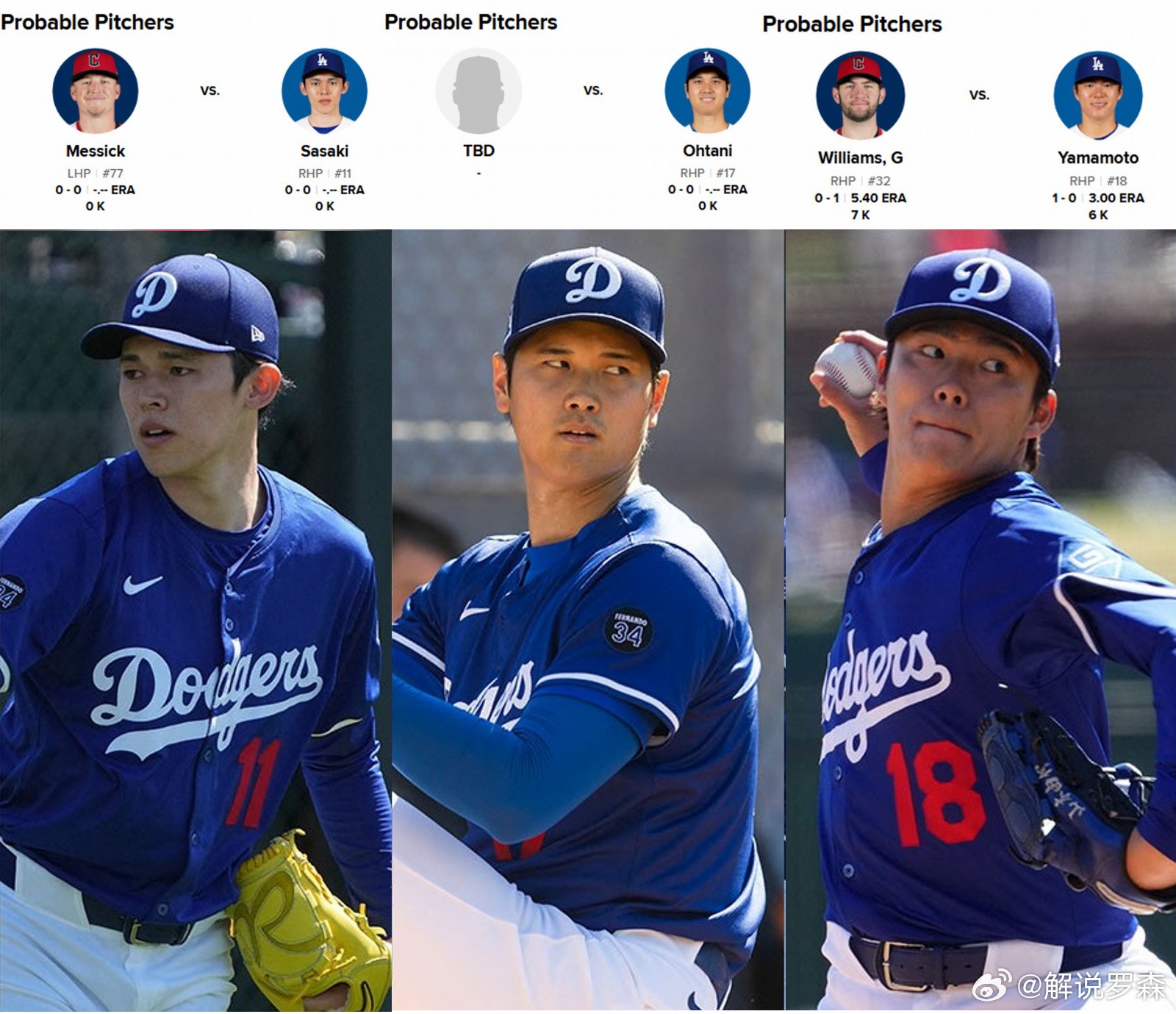 道奇对守护者的系列赛，将是大联盟历史第一次连续三名日本投手先发。MLB美职棒大联