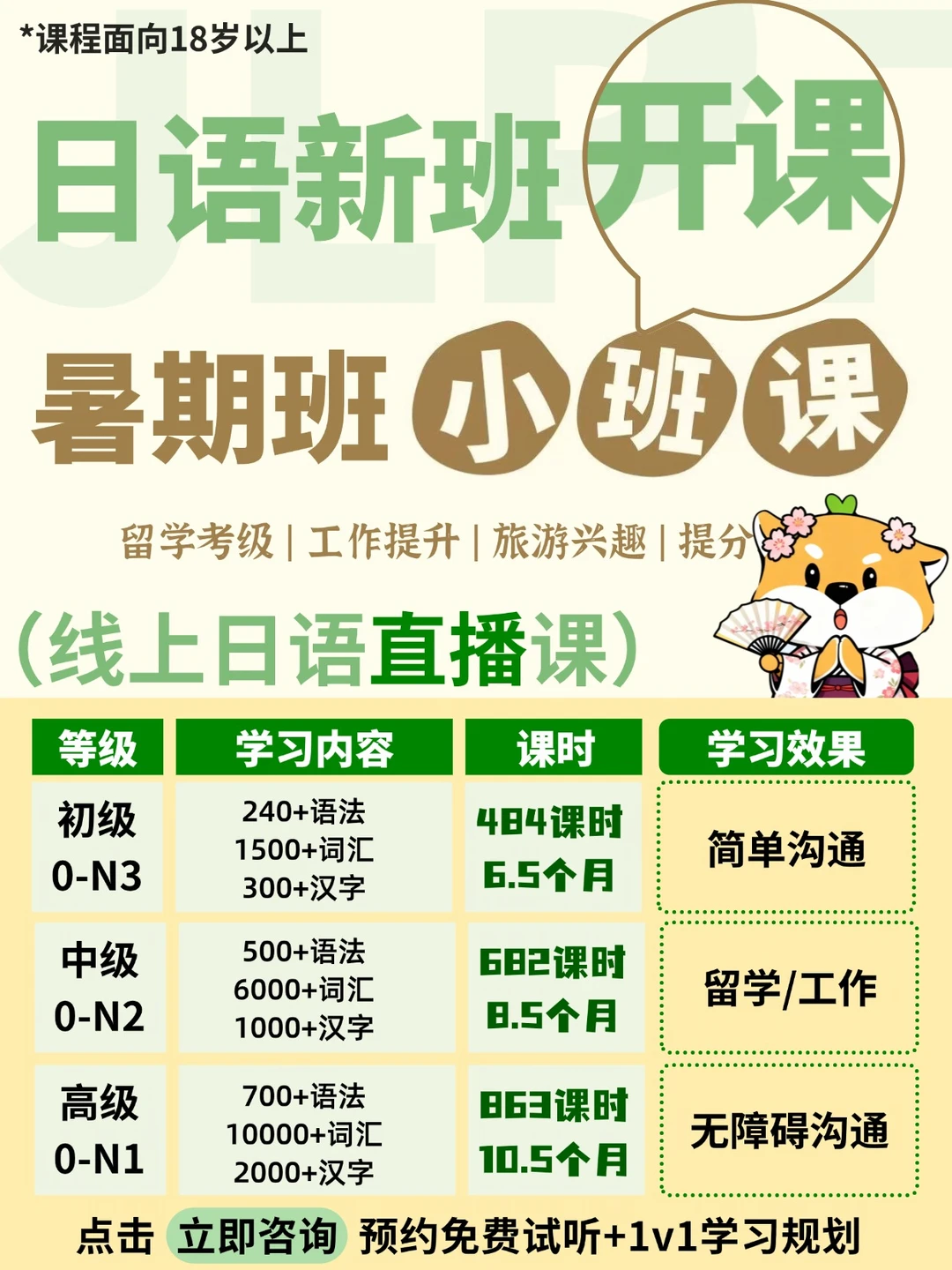 一墨日语线上夏季暑期班招生中！