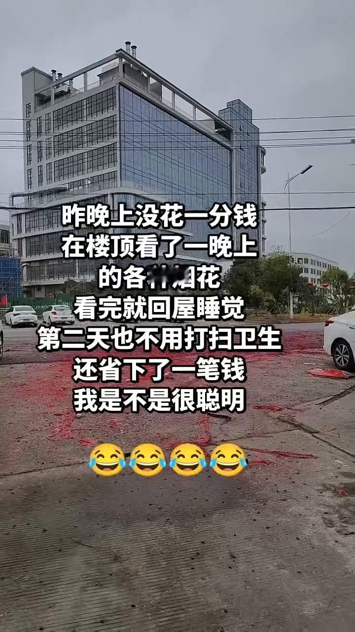 昨晚上没花一分钱，在楼顶看了一晚上的各种烟花，看完就回屋睡觉，第二天也不用打扫卫