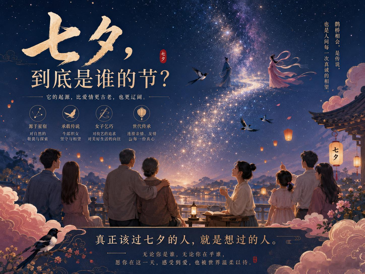 七夕 去情人节化七夕本来就不是今天这种“情侣必须过节”的节日。它最早和牛郎织女的