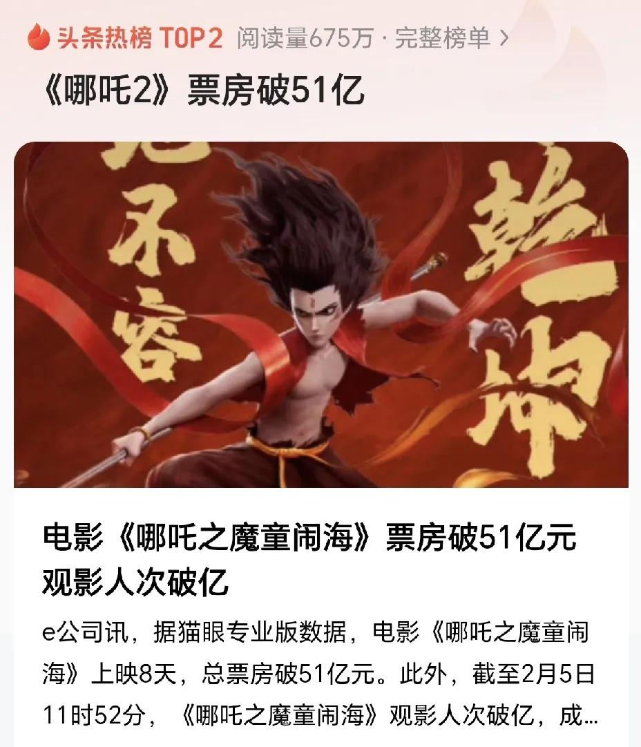 太牛了！《哪吒之魔童闹海》票房破50亿！根据媒体报道，今年春节期间，《哪吒之魔童