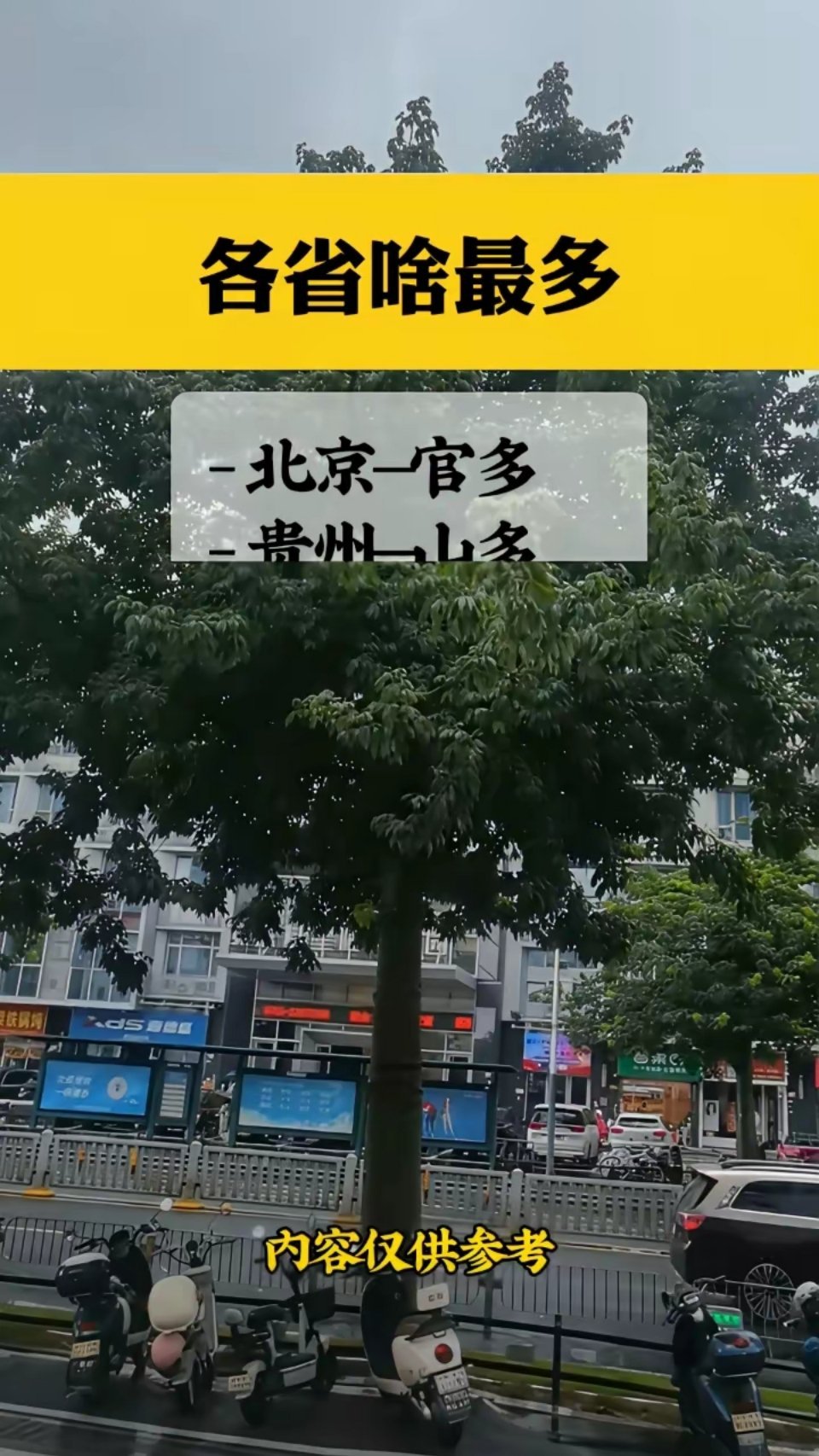 各省啥最多？·北京：官多。·贵州：山多。·广西：水多。·福建：老板多。·上海：人