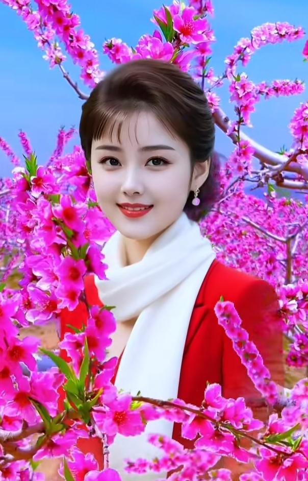 桃花粉瓣枝上开，
迎风招展待君来，
佳人笑问谁最美，
———？

上联：花开千万