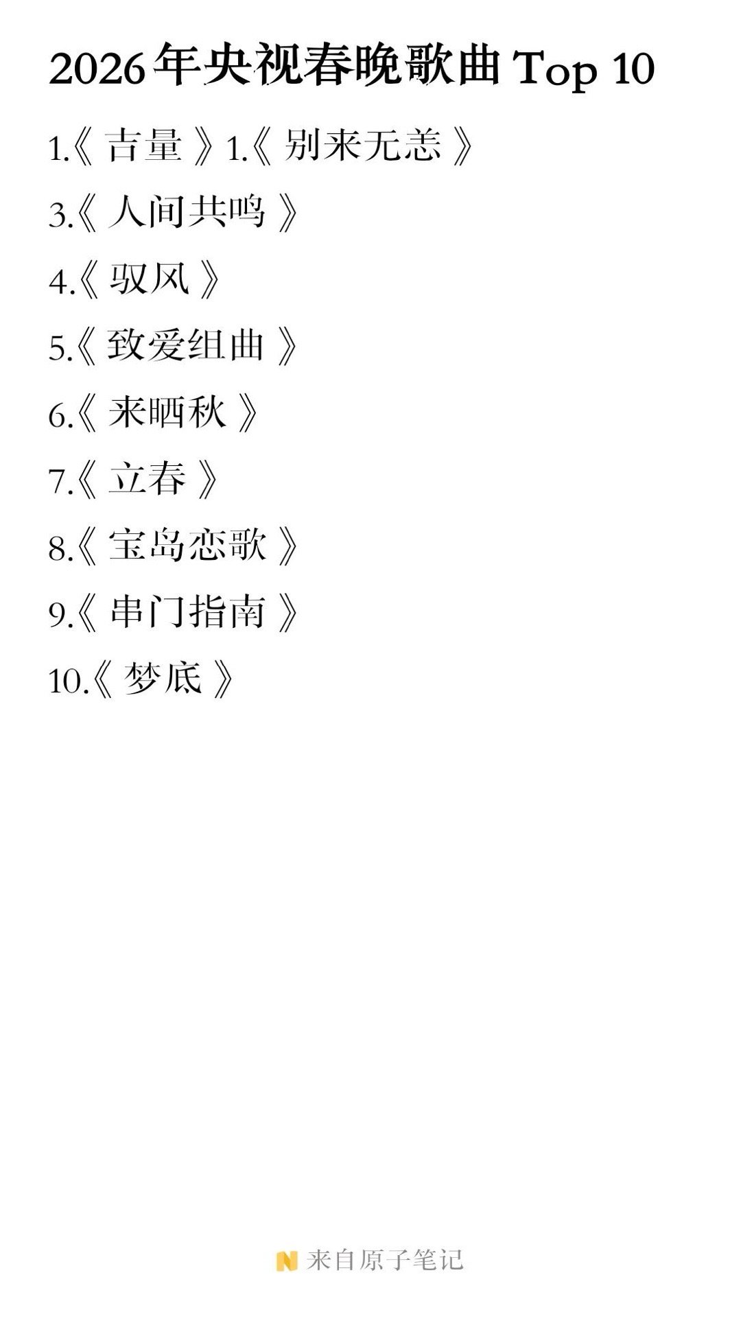 2026春晚歌曲前十and语言节目评分 