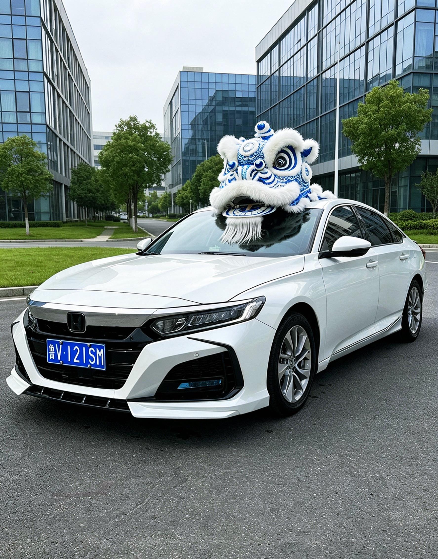 当国风醒狮遇上改装雅阁 白蓝南狮镇顶，传统底蕴碰撞轿跑锋芒