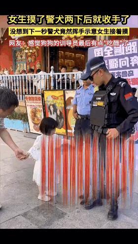 “彻底解释不清楚了”
新疆，帽子叔叔带着警犬执勤，一小女孩路过，不禁停下脚步，忍