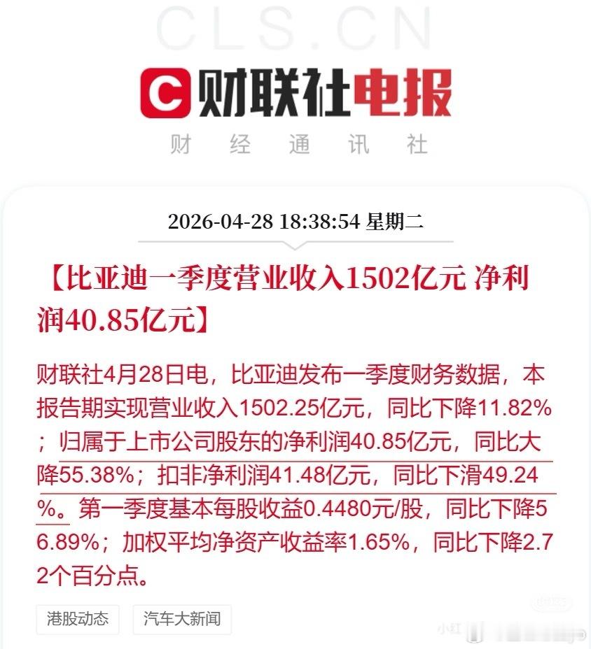 比亚迪一季度净利润40.85亿别慌 钱都去搞研发了