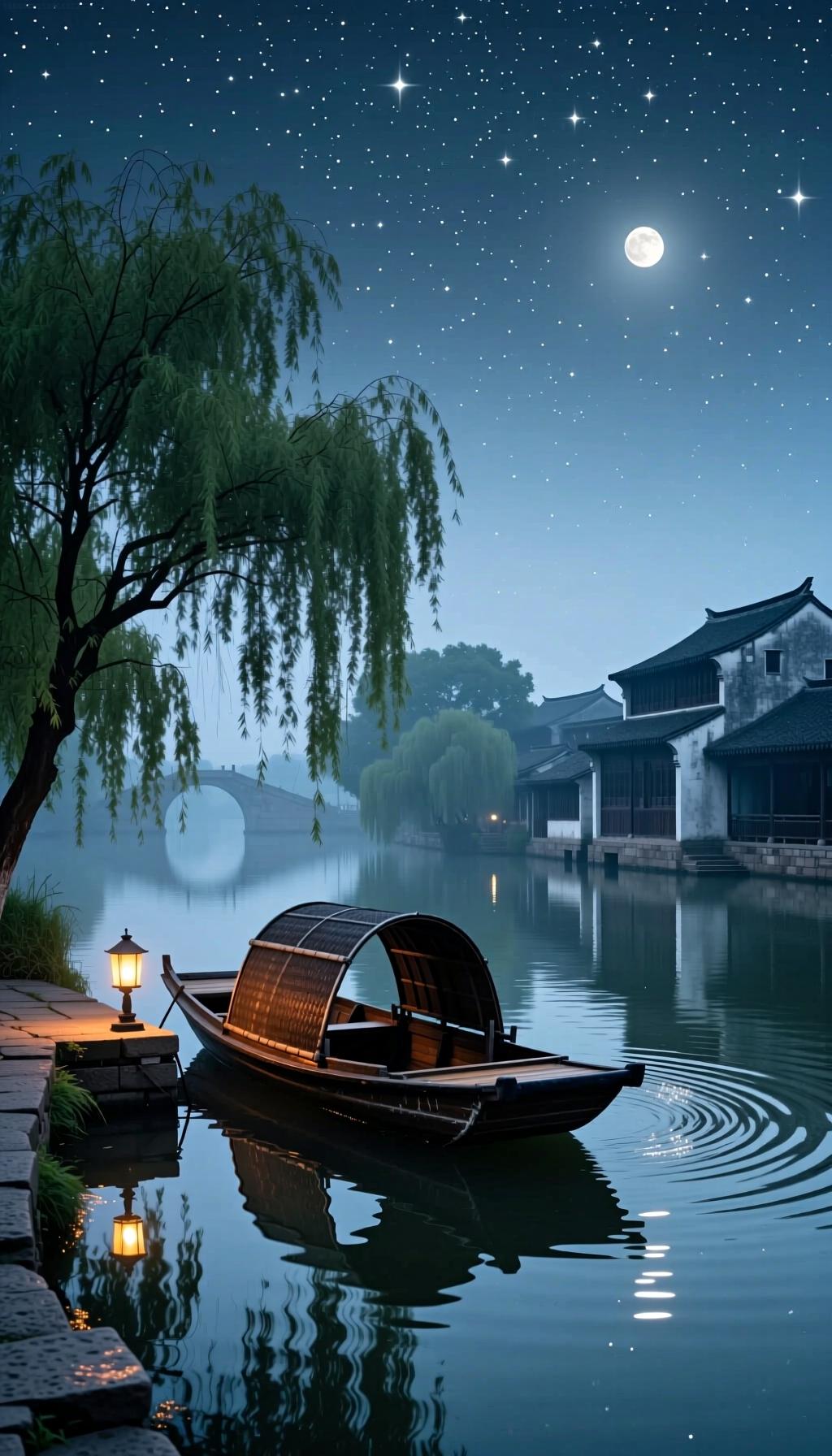 下联：孤灯映影夜微明。