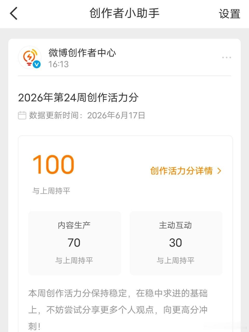 创作活力分新的一期，依旧活力满满。继续努力中。 