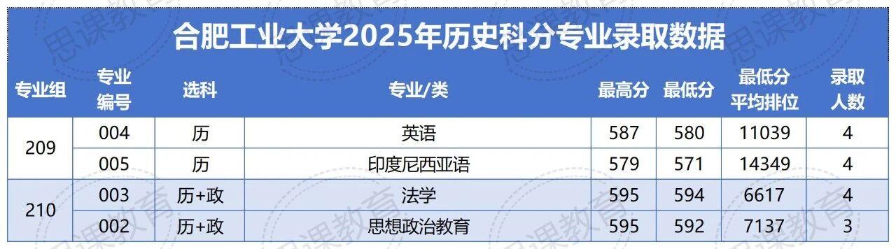 合肥工业大学2025年广东高考分专业录取数据