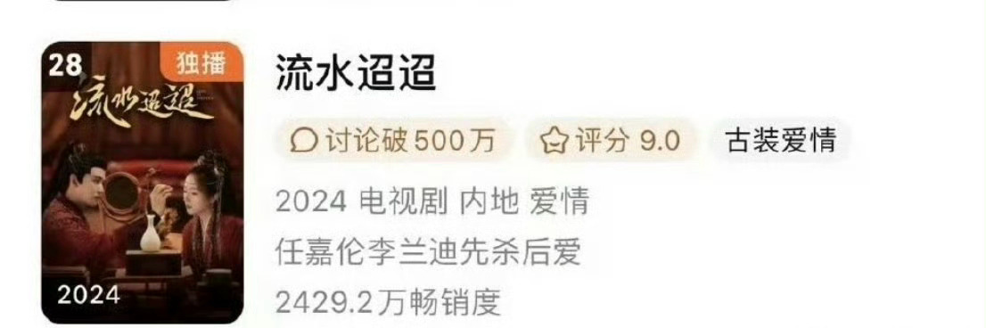 任嘉伦流水迢迢年榜上升了 ​​​