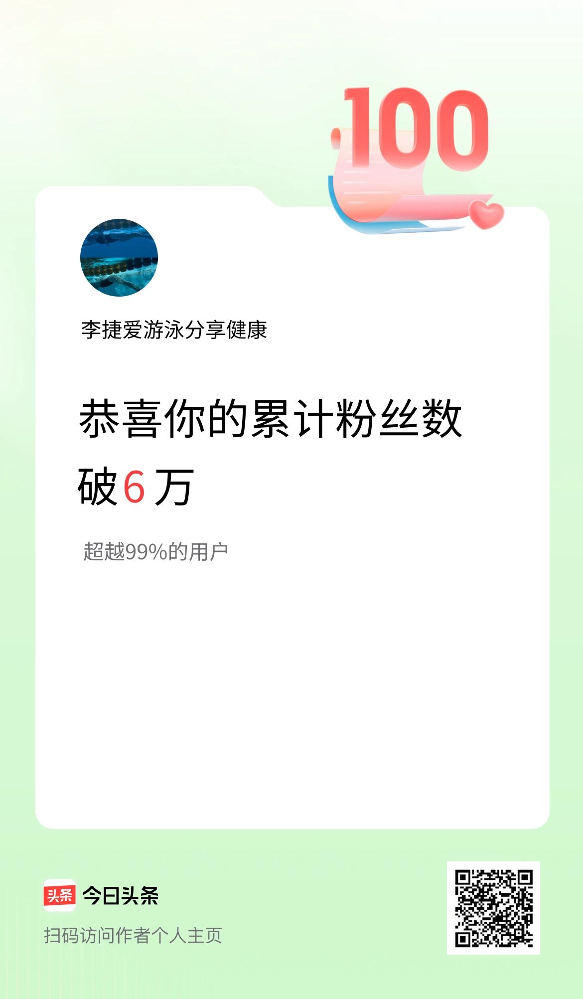 我在头条累计粉丝数破6万啦！
