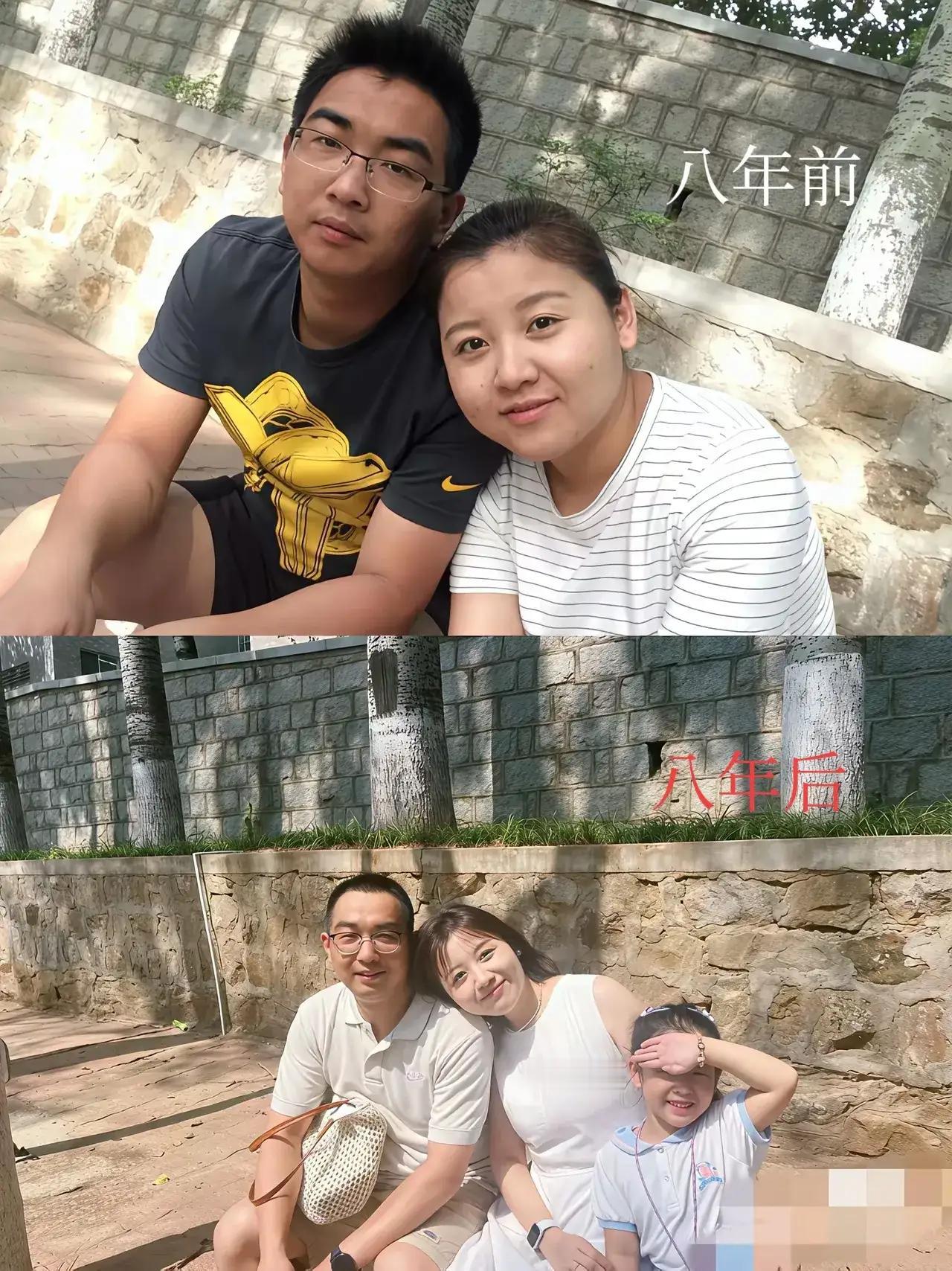 同样的两个人，时隔8年的变化，
这就是幸福呀！[赞]
