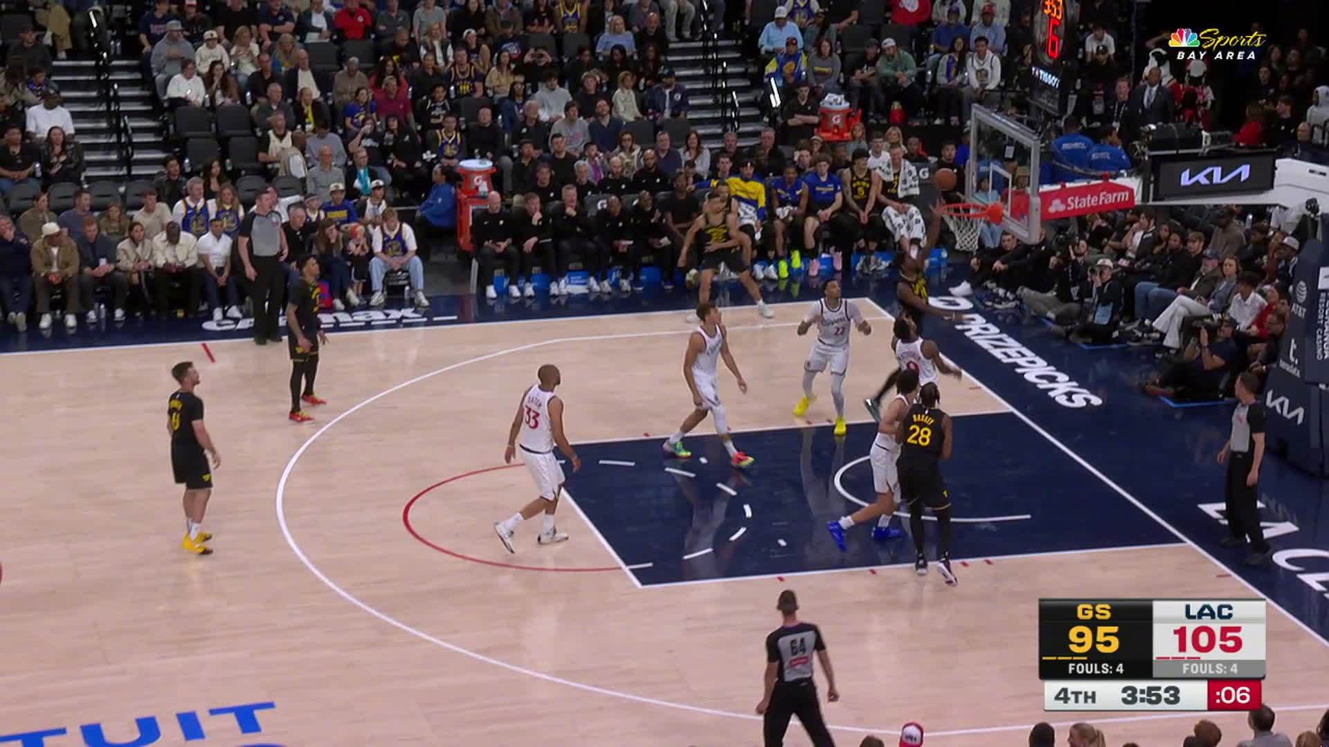 威廉姆斯两分入账🏀勇士101:109快船。勇士vs快船