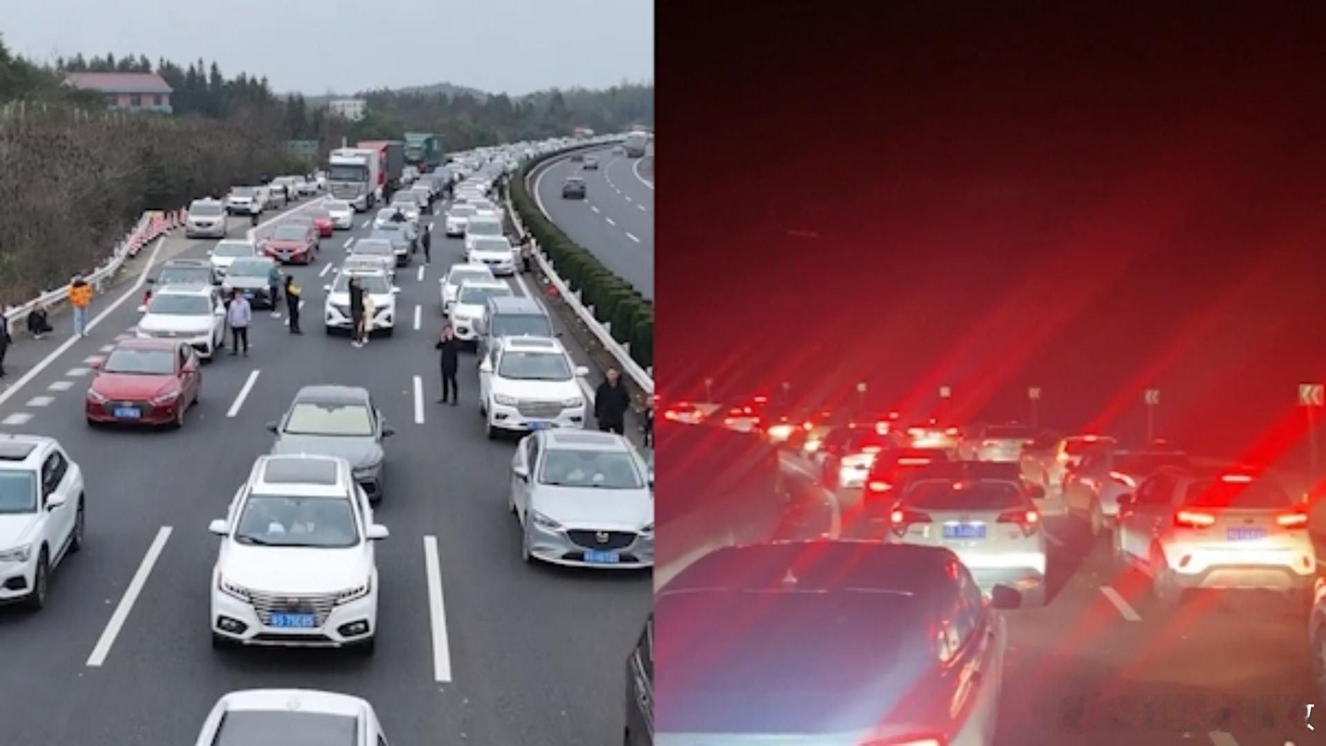 这不叫堵车 这叫铺红地毯 五一返程高峰来了，高速上密密麻麻的红色尾灯连成一片，网