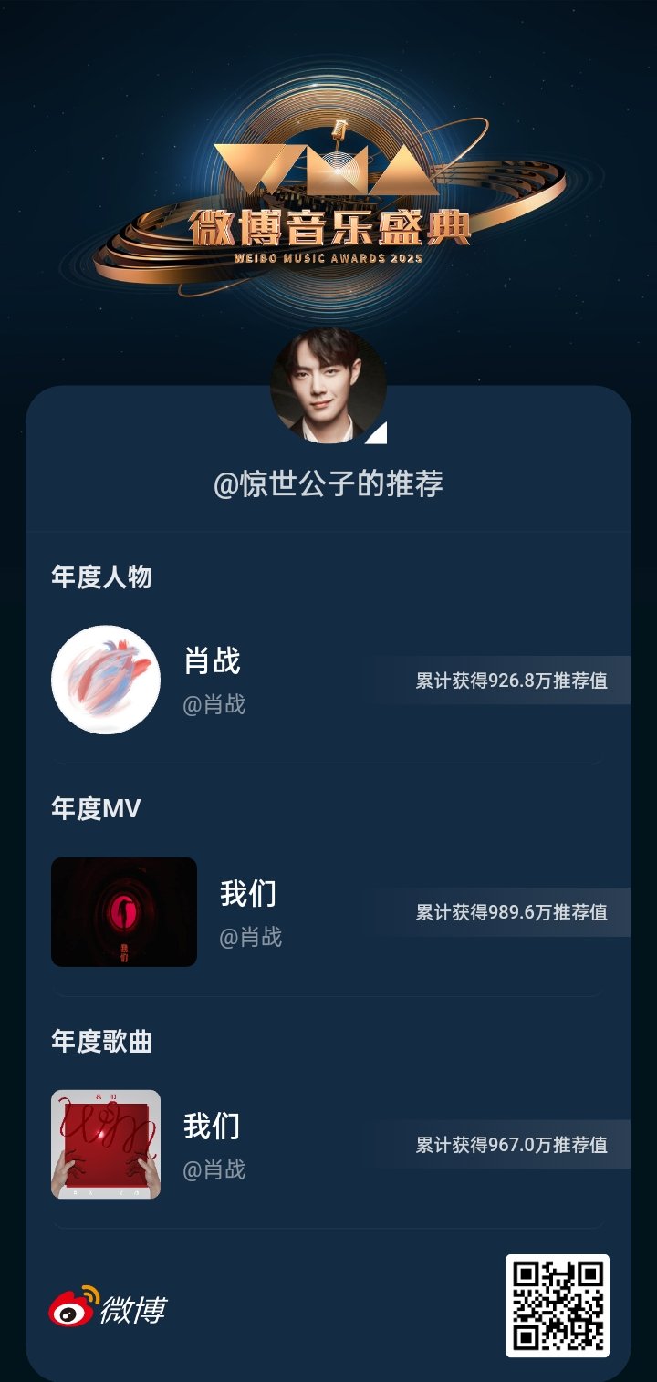 WMA微博音乐盛典 这是我的2025音乐年度最爱，快来分享你的推荐吧！ ​​​