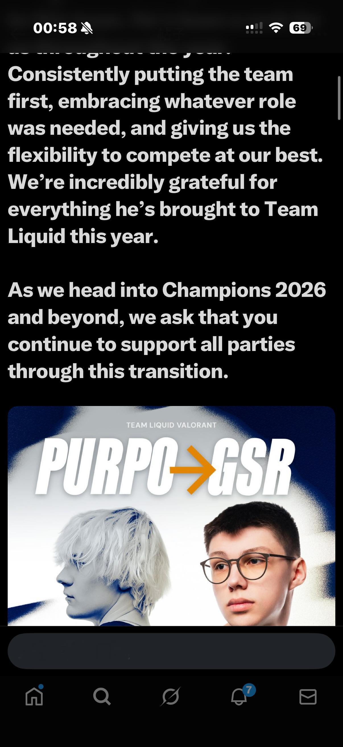 Team Liquid在上海冠军赛前宣布下放Purp0。原文如下：我们已经决定将