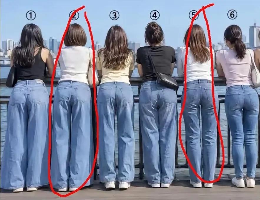 6个穿牛仔裤女士那个更好看？