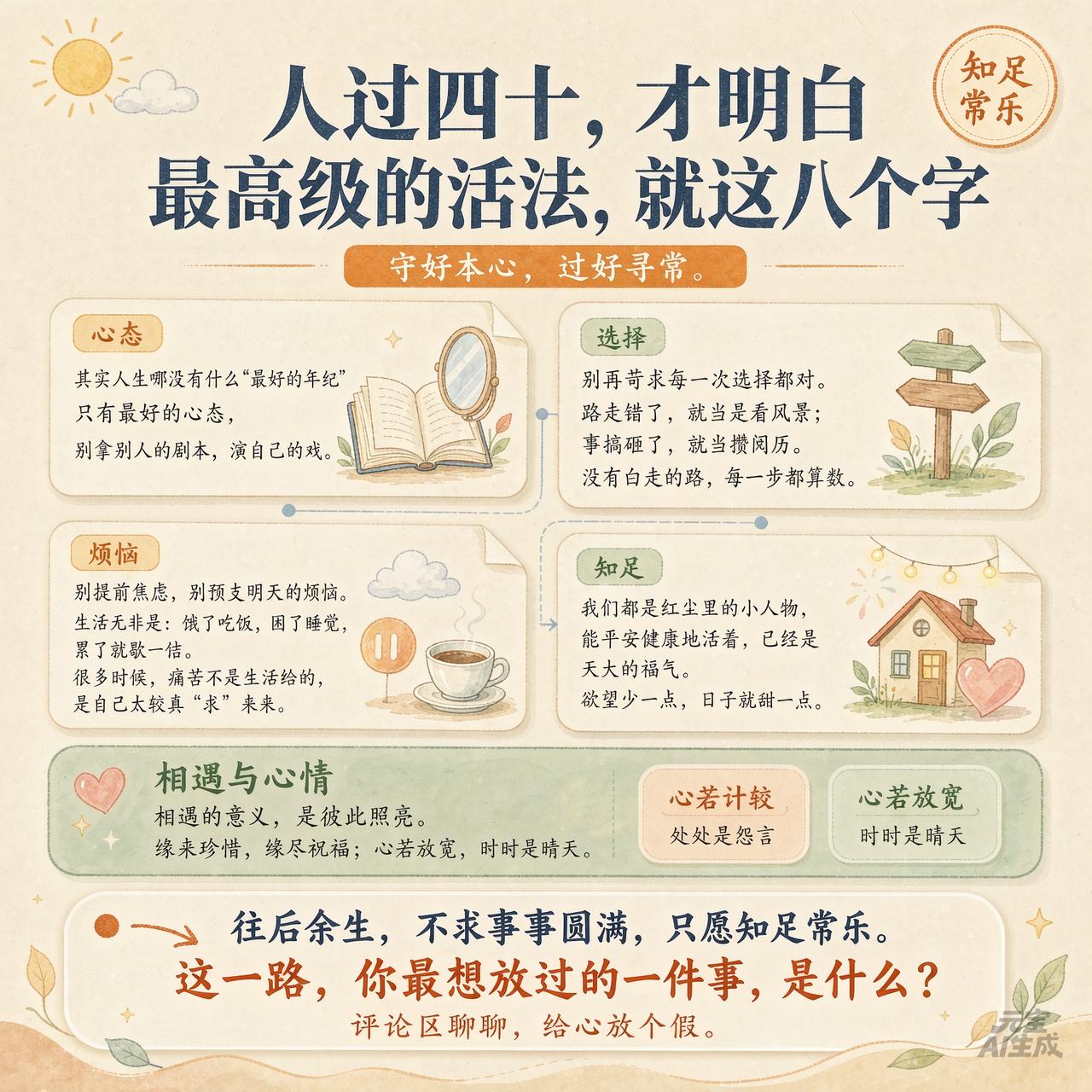 人过四十，最高级的活法，仅八字：守好本心，过好寻常
 
走过四十载春秋才豁然醒悟